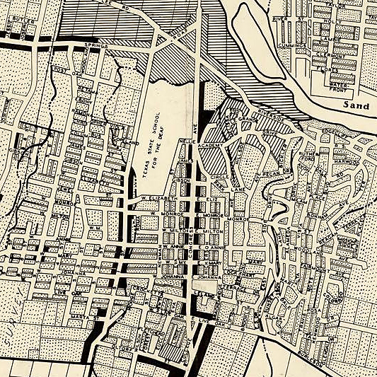 1939 map of Austin showing Travis Heights at the southern city limits
