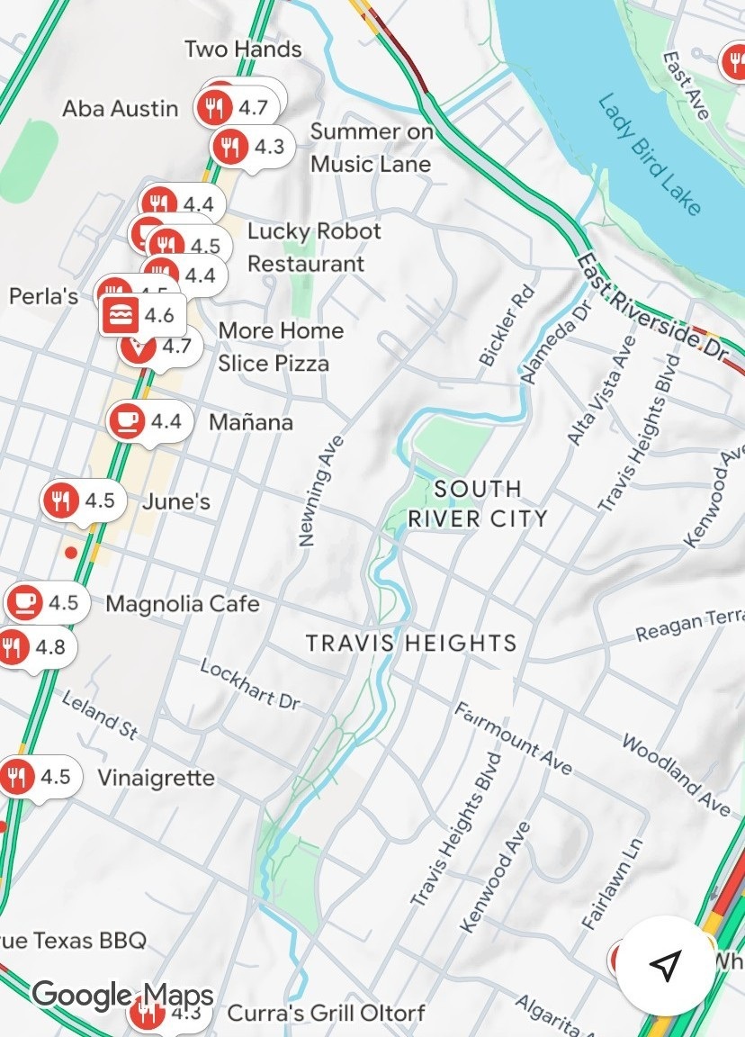 Map of Travis Heights showing 1704 Travis Heights Blvd
